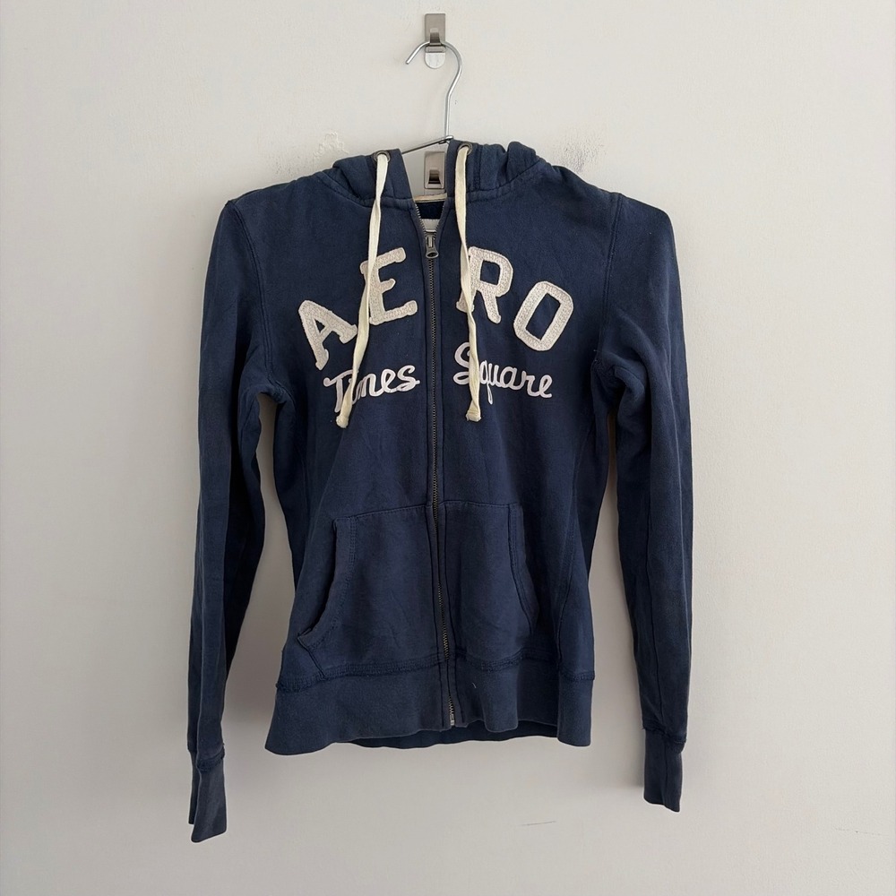 Aeropostale Navy Blue Times Square 42nd Street NY Zip Up Hoodie Small